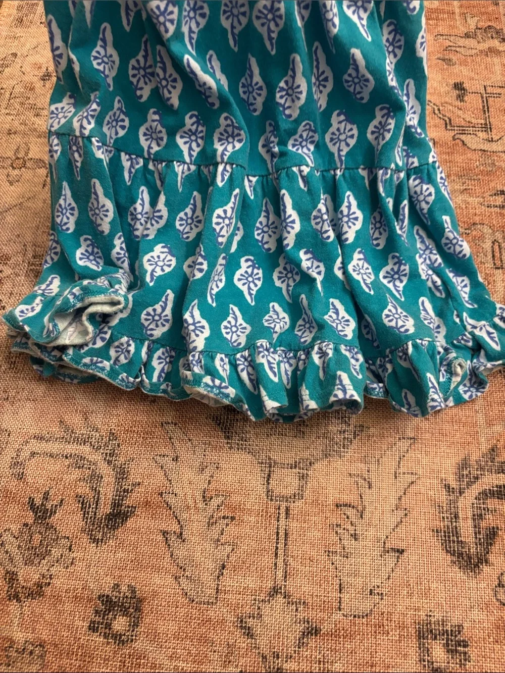 J. Crew Teal and White Printed Tiered Girls' Dress